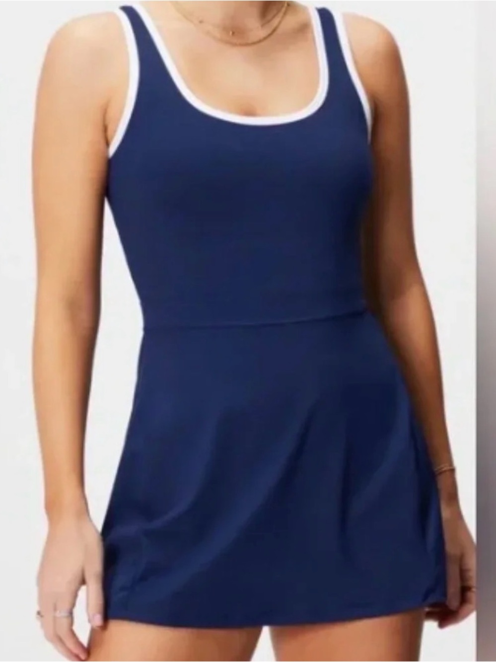 Fabletics Tennis Dress Navy with White Trim, Built in Shorts Medium